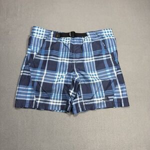 The North Face Mens Class V Plaid Hiking Shorts Blue Nylon Belted Outdoor Hike